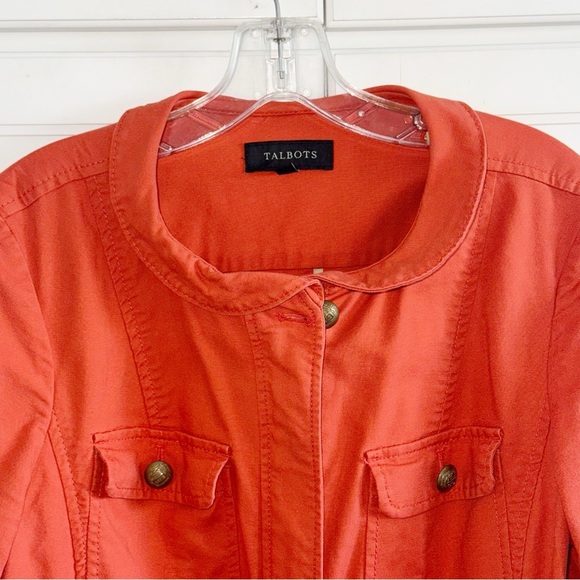 Talbots Jacket Zip Front Ruffle Sleeve Peter Pan Collar Sz 12 Cotton Orange - Picture 3 of 12